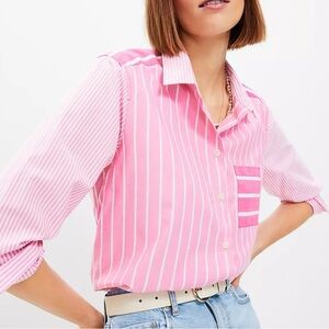 EUC Loft Striped Cotton Blend Relaxed Shirt